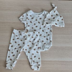 Starting Out Cream and Brown Football Print 3-Piece Matching Set